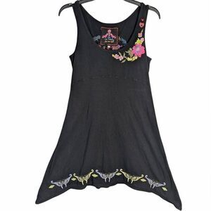 Johnny Was JWLA black cotton butterfly embroidered swing sharkbite tank dress S